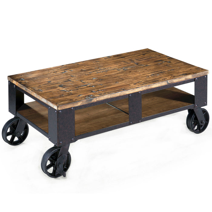 Pinebrook - Rectangular Cocktail Table (2 Braking Casters) - Distressed Natural Pine Magnussen Furniture