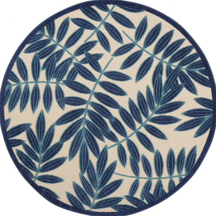 5' X 5' Round Floral Indoor / Outdoor Area Rug - Navy