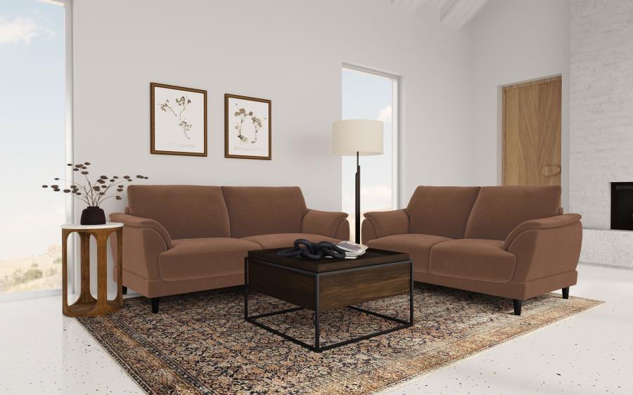 Selma - 2 Piece Velvet Upholstered Crescent Arm Sofa Set - Rust