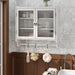 Vintage Double Door Wall Cabinet With Three Tiers Storage And Towel Rack - White Washed Home Essentials