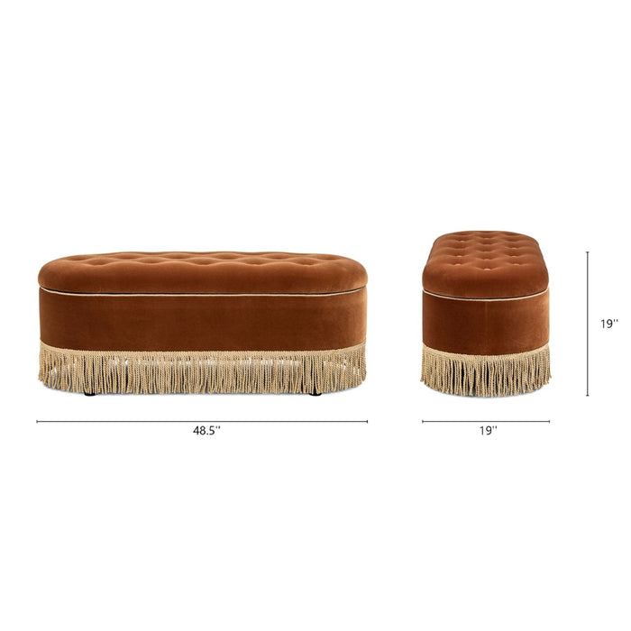 Melinda - Oval Tufted Bullion Fringe Storage Bench Jennifer Taylor Home