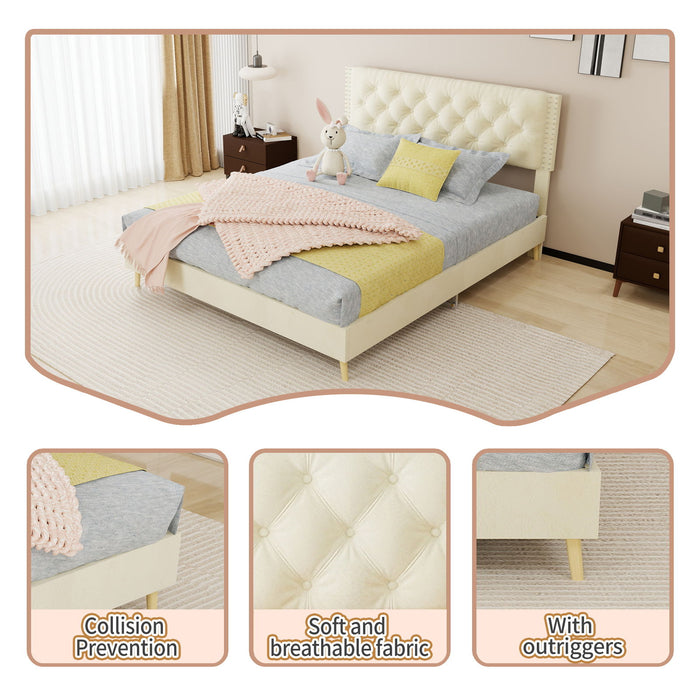 Upholstered Bed With Tufted Headboard Home Essentials