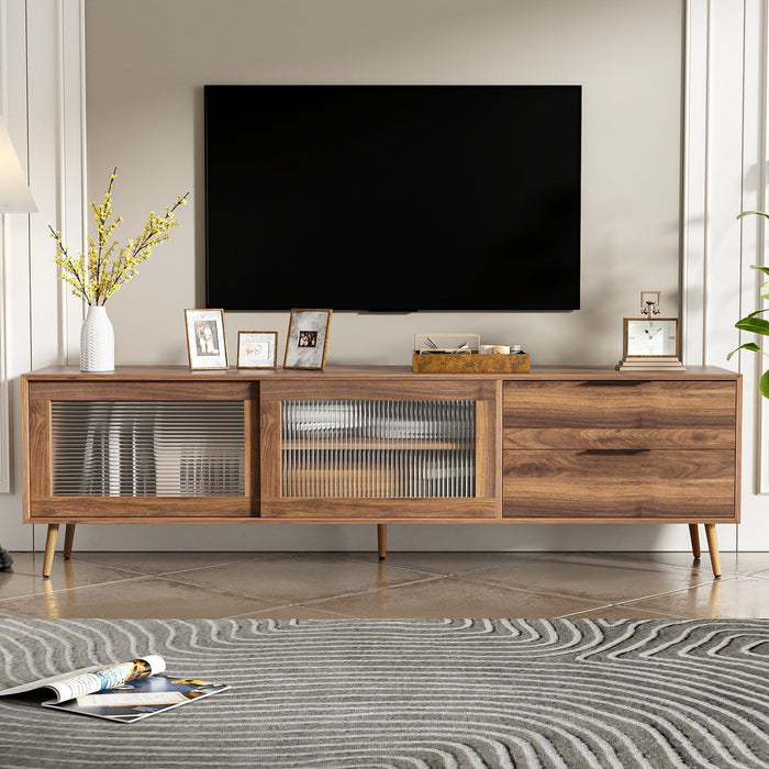 TV Stand, Media Console With 2 Doors, 2 Drawers & Storage Cabinet - Walnut