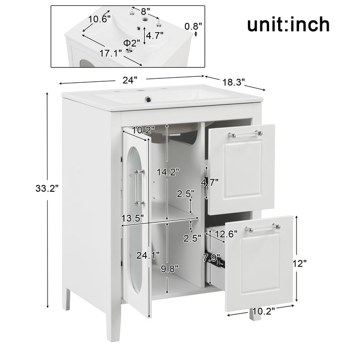 Modern Bathroom Vanity With Sink, Cabinet With 2 Drawers And Door, Adjustable Shelf Hearth and Haven