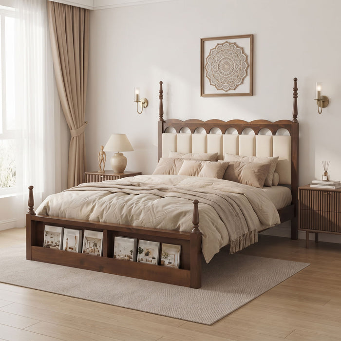 Platform Bed Frame With Tufted Upholstered Scallop Headboard Noble House