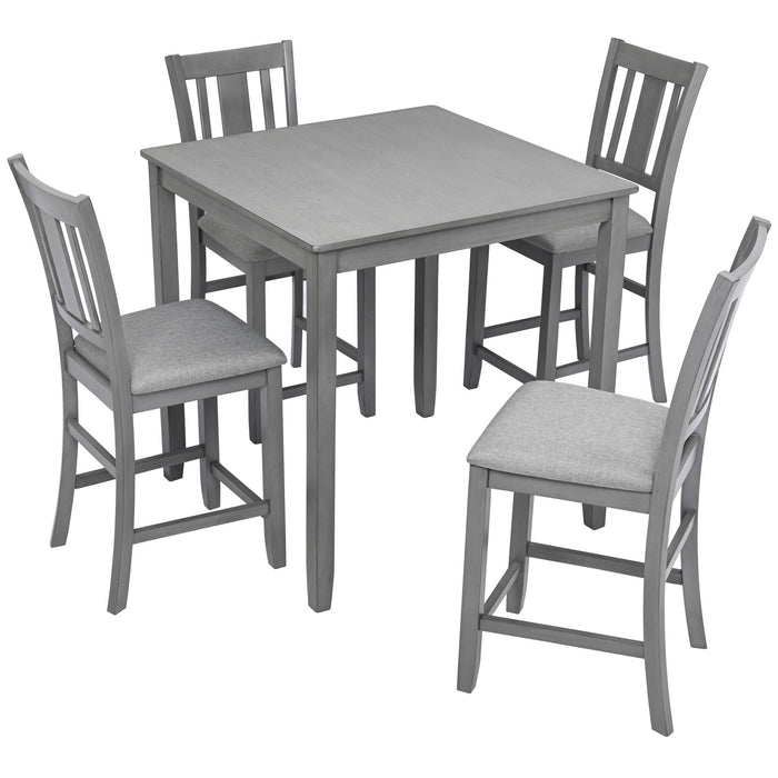 5 Pieces Dining Table Set, Counter Height Kitchen Table Set With Square Table And 4 Upholstered Chairs