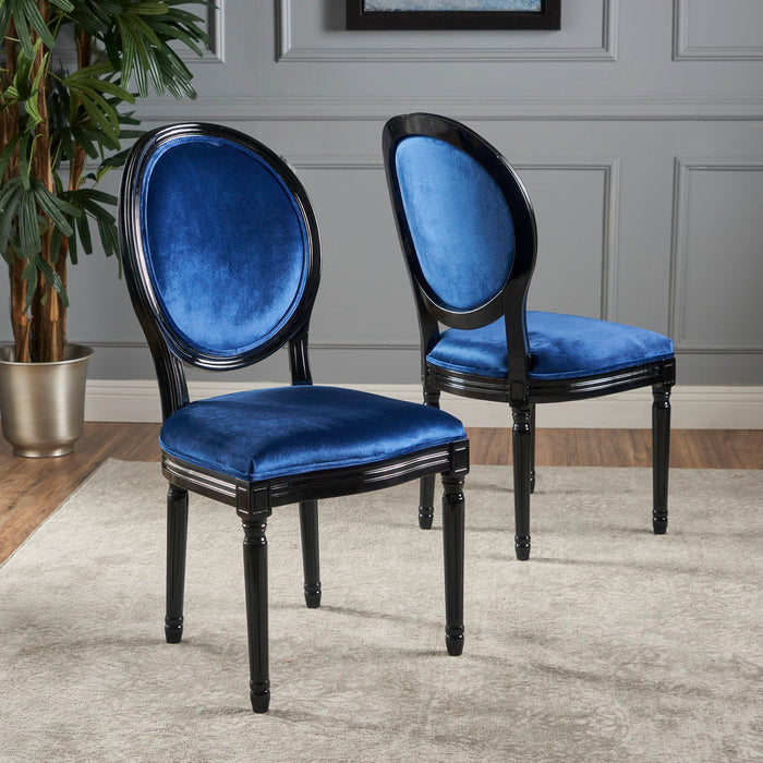 French Country Inspired Dining Chair With Iconic Round Backrest - Navy Blue Noble House