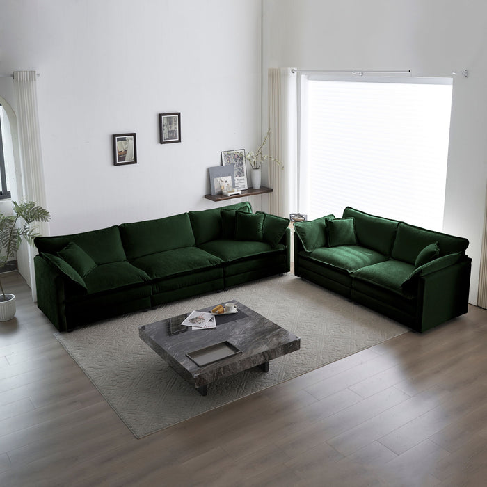 Sofa (Set of 2) Chenille Couch, 2 / 3 Seater Sofa Set Deep Seat Sofa, Modern Sofa Set For Living Room, Green Chenille