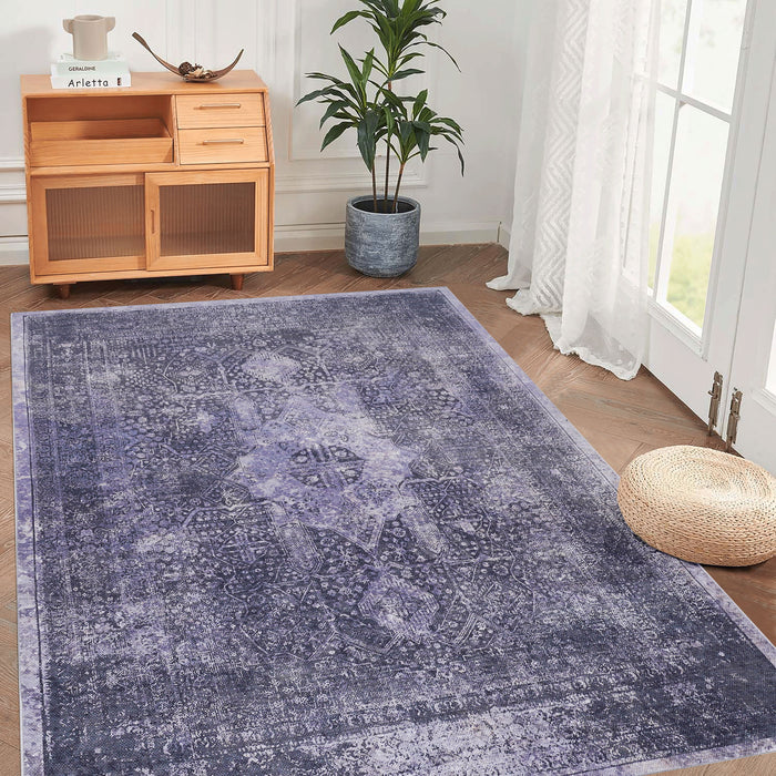 4' x 6' Area Rug Washable Rug, Low-Pile, Non-Slip, Non-Shedding, Foldable, Kid & Pet Friendly Area Rugs For Living Room, Bedroom, Kitchen, Dining Room Rug, Perfect Gifts - Anthracite