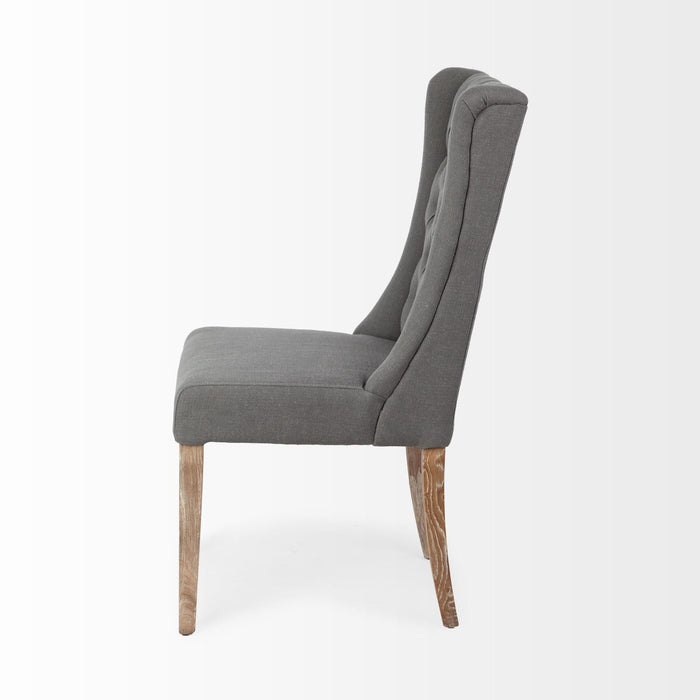 Tufted Upholstered Linen Wing Back Dining Side Chair - Gray / Brown