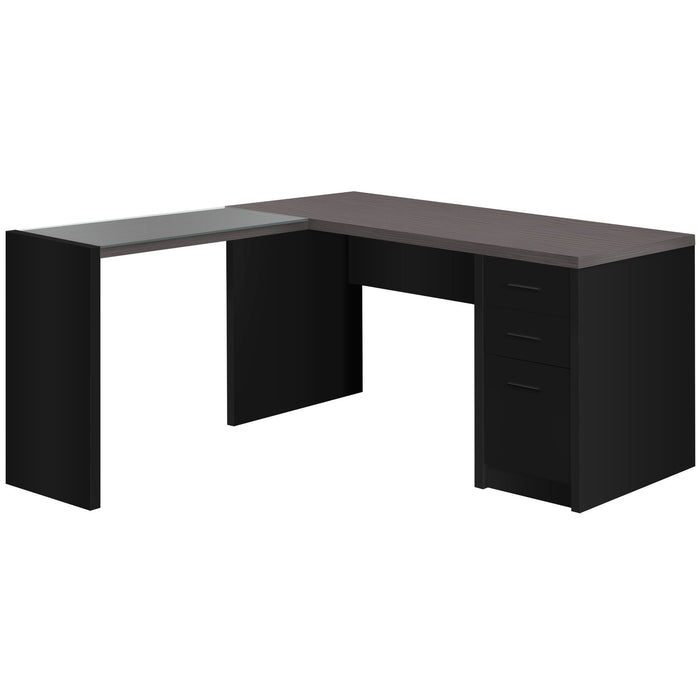 55" L Shape Computer Desk With Three Drawers - Gray And Black