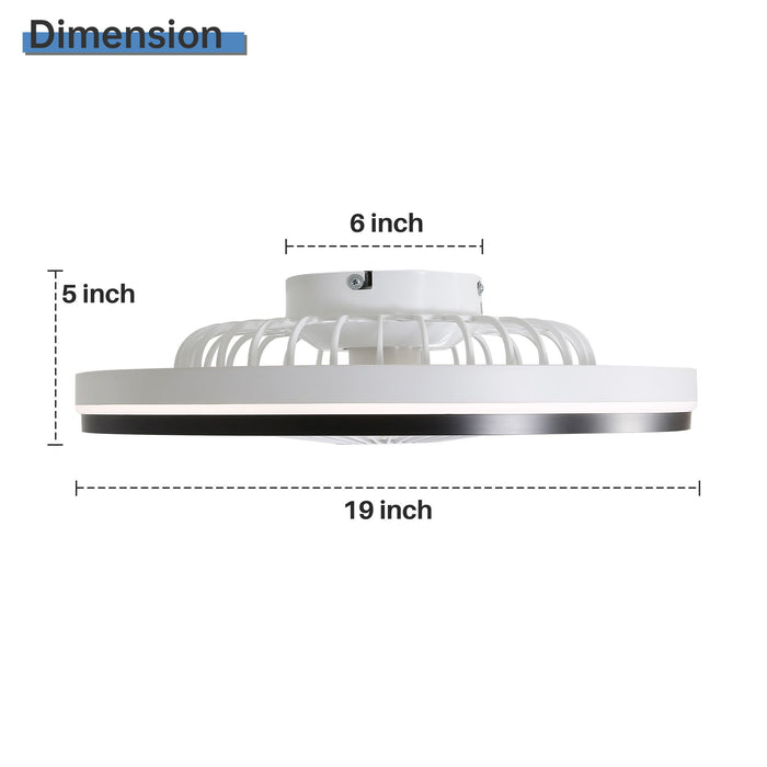 RGB Dimmable LED Enclosed Ceiling Fan With Light Flush Mount Bladeless, 6 Speed, Remote Control - White