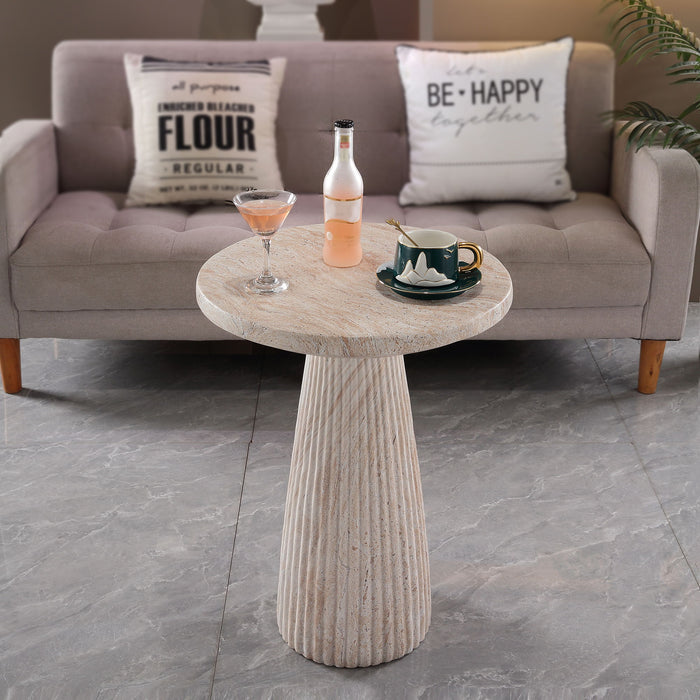 Fluted Pedestal Round Coffee Table - Beige / Yellow Home Essentials