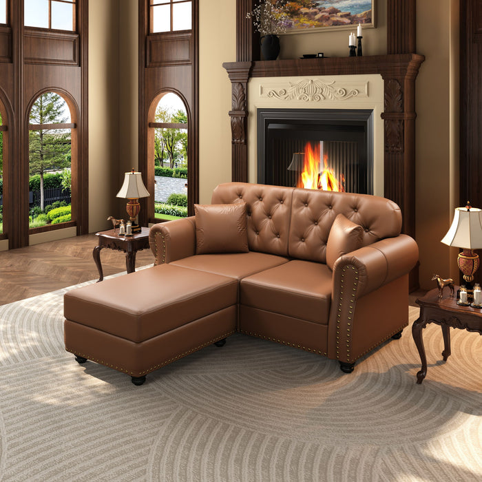 Upholstered Sofa With Nailhead Trim, Rolled Armrests With Ottoman Home Essentials