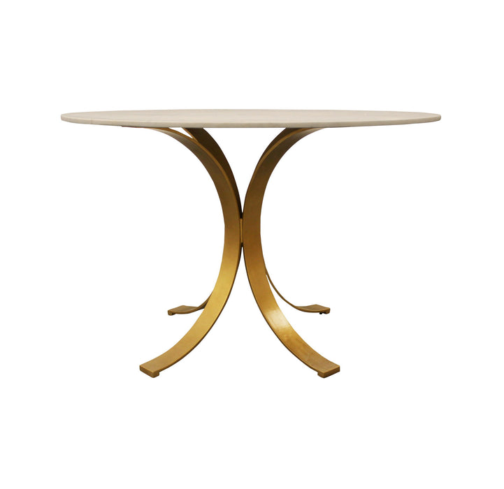 Rounded Marble And Iron Dining Table - Ivory / Brass