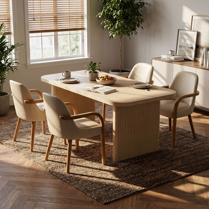 5 Piece Indoor Dining Set With Fluted Table & Chairs - Khaki / Light Oak / Natural Noble House