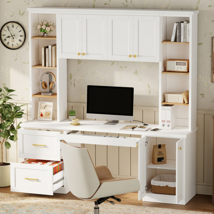 Computer Desk With Hutch, Workstation With Desk Grommet & Keyboard Tray Hearth and Haven