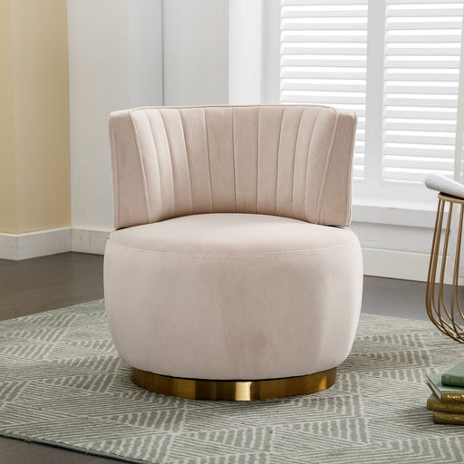 Swivel Barrel Accent Sofa Chair, 360 Degree Rotation, Fluffy Fabric - Beige Home Essentials