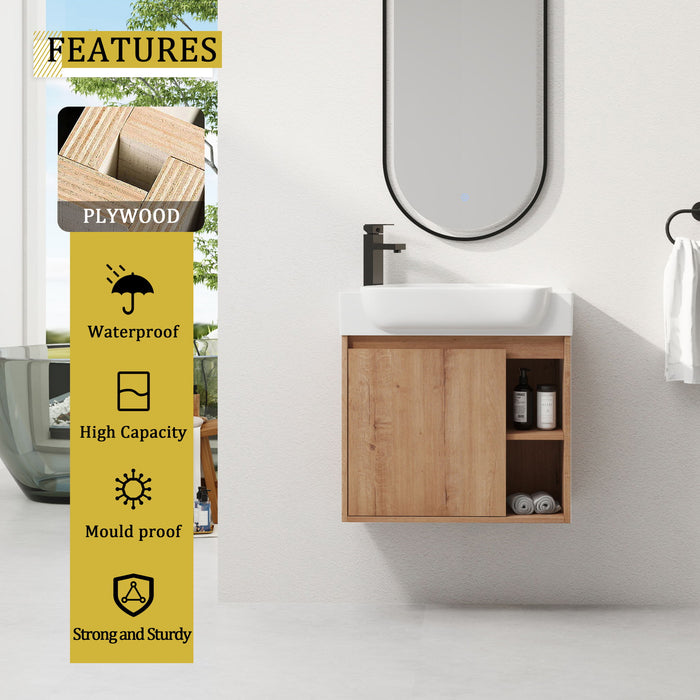 24" Wall Mounted Bathroom Vanity & Sink & Soft Close Door - Imitative Oak / White Home Essentials