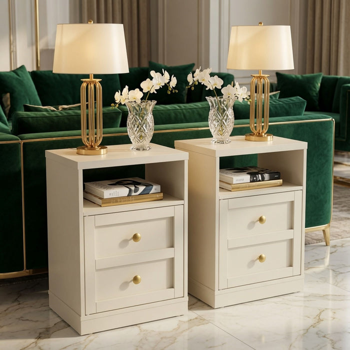 Nightstand With Door & Shelf, 2 Drawer Side Table Home Essentials