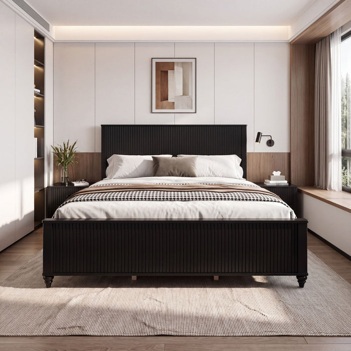 Fluted Platform Bed Frame, No Box Spring Needed Noble House