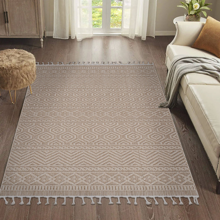 4' x 6' Geometric Indoor / Outdoor Area Rug - Mocha