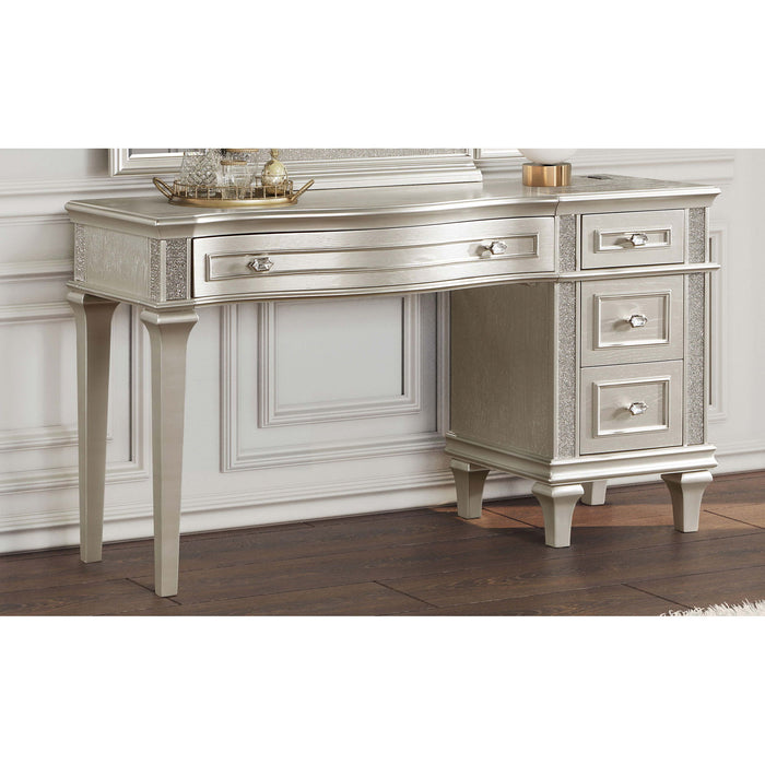 Colwood - 4 Drawer Vanity Desk With And Built In Charging - Silver Gray Furniture Max