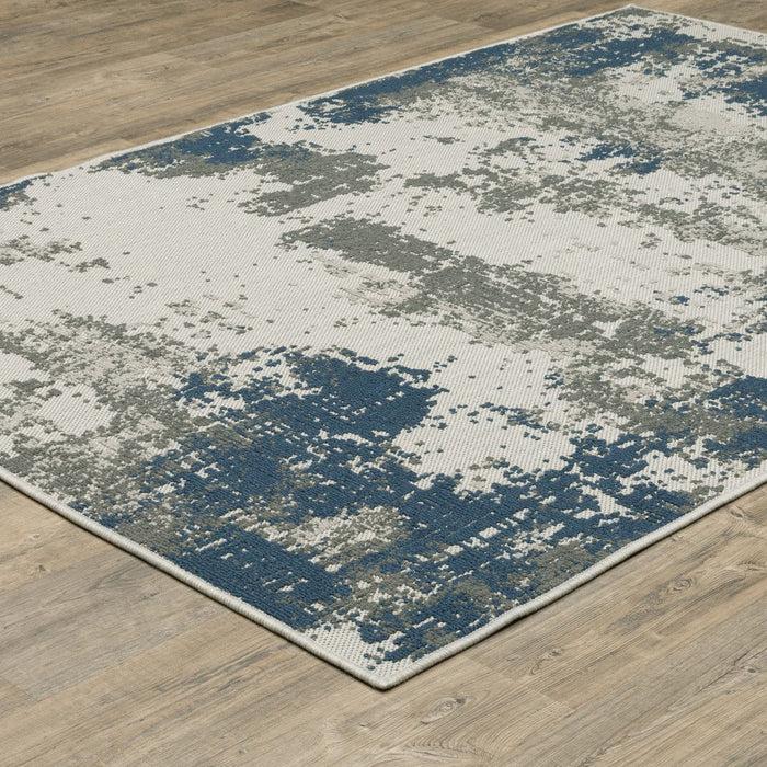 3' X 5' Abstract Stain Resistant Indoor / Outdoor Area Rug - Blue / Beige