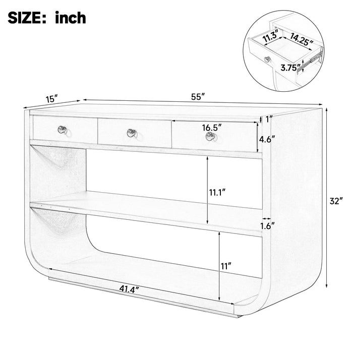 Console Table With 3 Soft Close Drawers & 2 Open Shelves Noble House