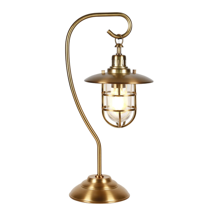 Metal Arched Table Lamp With Brass Cage Shade - Antiqued Brass