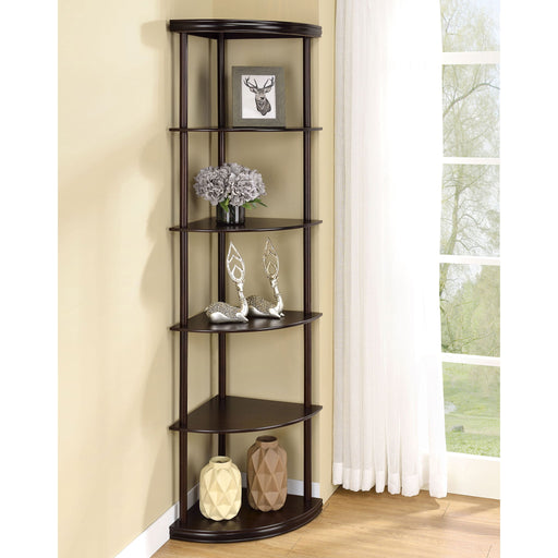 Corner Bookcase With 5 Shelves, Compact Design For Living Room - Cappuccino Furniture Max