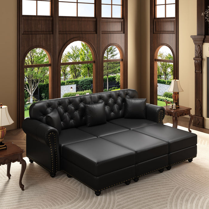 Upholstered Sofa With Nailhead Trim, Rolled Armrests With Ottoman Home Essentials