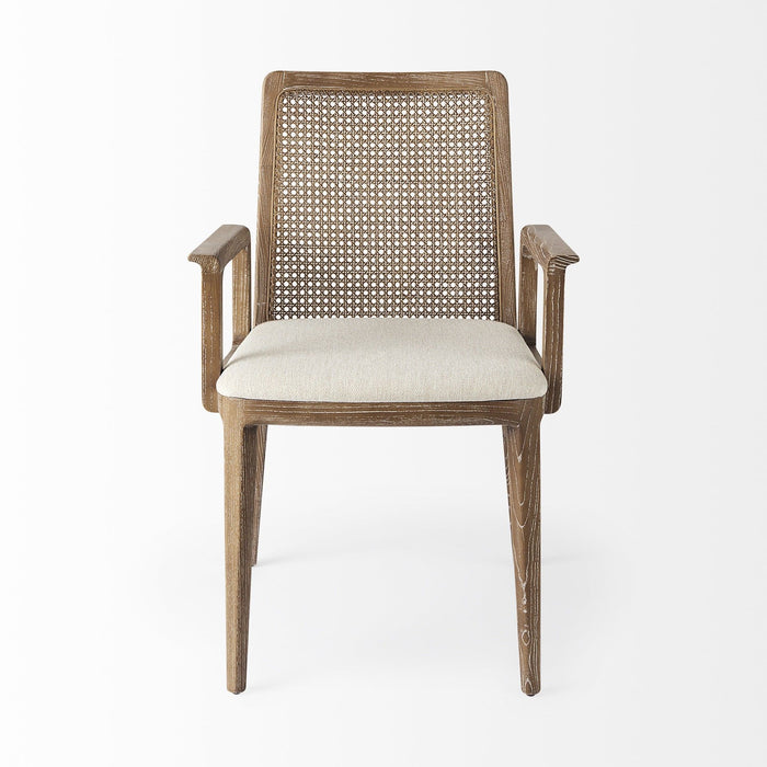 Uholstery And Cane Dining Armchair - Light Natural / Cream