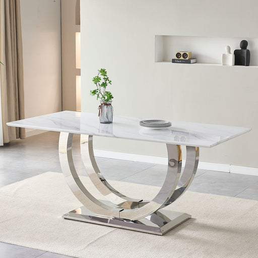 Rectangular Dining Table - Silver / White Home Essentials
