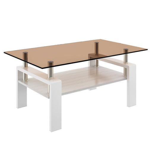 Modern Rectangular Coffee Table With Tempered Transparent Glass Top And Storage Shelf Home Essentials