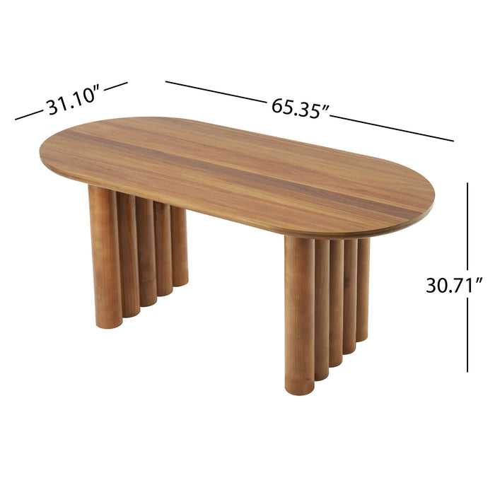 Oval Dining Table Set With 4 Birch Rattan Chairs - Brown / Light Brown Noble House