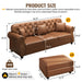 Upholstered Sofa With Nailhead Trim, Rolled Armrests With Ottoman Home Essentials