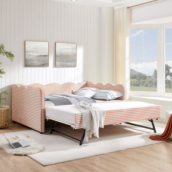 Gingham Daybed With USB Charging Port, Wave-Shaped Design Home Essentials