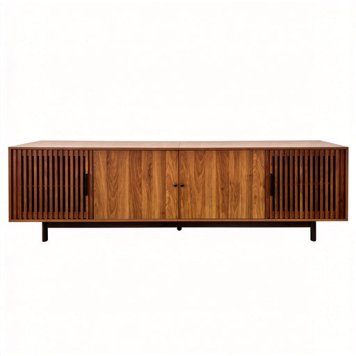 TV Stand, Media Console & Soft Closing Hinges, Adjustable Shelves, Slatted Doors - Walnut Hearth and Haven