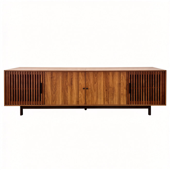 TV Stand, Media Console & Soft Closing Hinges, Adjustable Shelves, Slatted Doors - Walnut Hearth and Haven