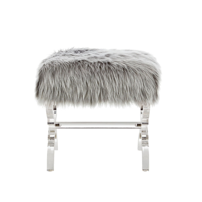 Faux Fur Ottoman - Gray / Clear