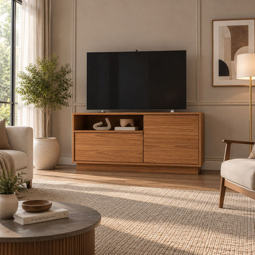 TV Stand For TVs Up To 45" With 1 Door, 1 Drawer, 1 Open Shelf - Oak Home Essentials
