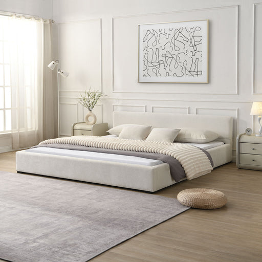 Elegant Wide Bed With Soft Fabric Upholstery Noble House