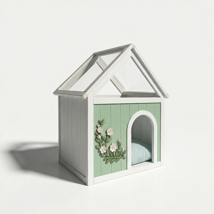 Indoor Cat House With Clear Roof Pet House For Small Cats & Dogs - Mint / White Daily Nest