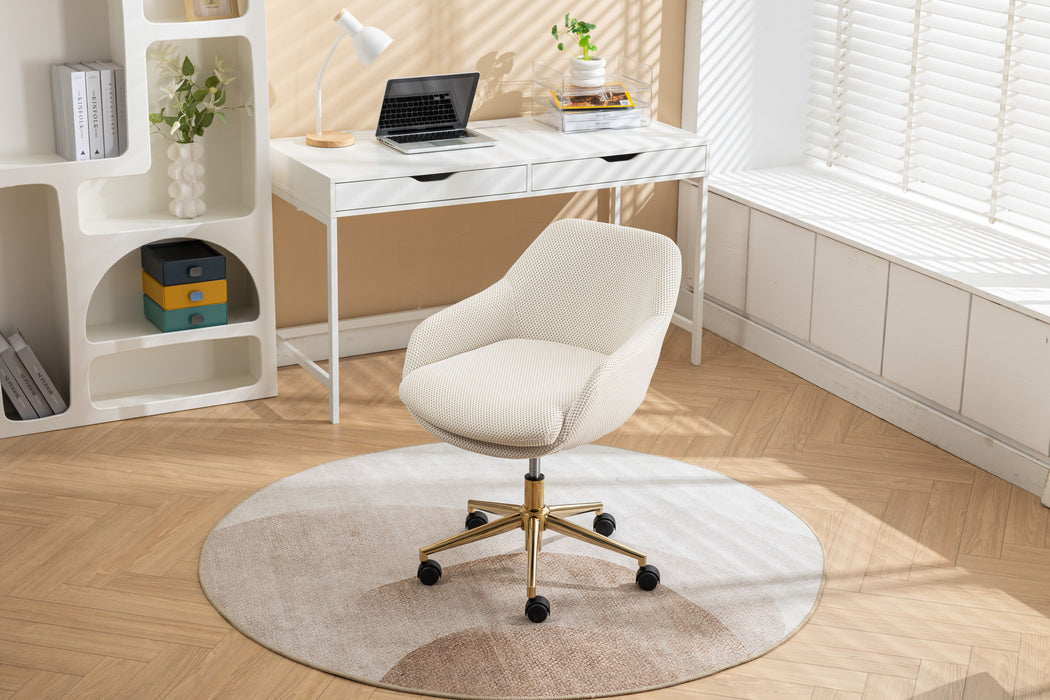 046 - Mesh Fabric Home Office 360°Swivel Chair Adjustable Height With Gold Metal Base, Beige