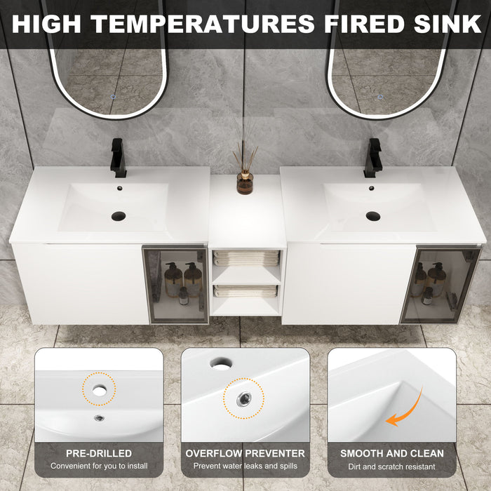 Wall Mounted Bathroom Vanity With Sink, Soft Close Doors, Cabinet & Half Door Home Essentials