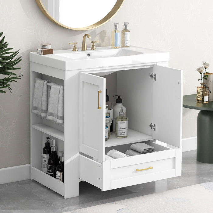 30'' Bathroom Vanity With Seperate Basin Sink, Modern Bathroom Storage Cabinet With Double - Sided Storage Shelf, Freestanding Bathroom Vanity Cabinet With Single Sink