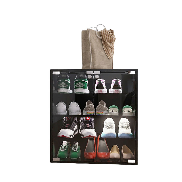 4 Layers Shoe Cabinet With Glass Door And Glass Layer Shoes Display Cabinet With LED Light Bluetooth Control - Black Daily Nest