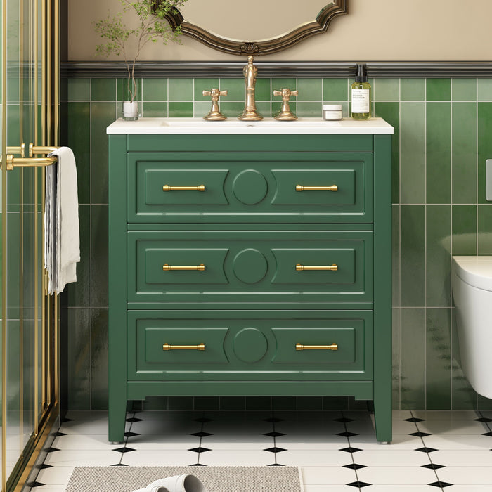 Retro Bathroom Vanity With Sink Combo, Free Standing Single Set With 3 Drawers Hearth and Haven