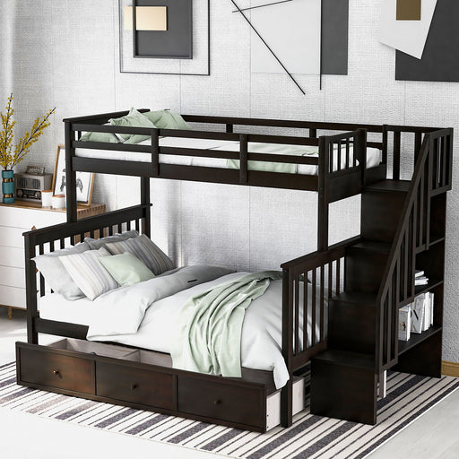 Stairway Bunk Bed With Storage And Guard Rail For Bedroom DreamHaus